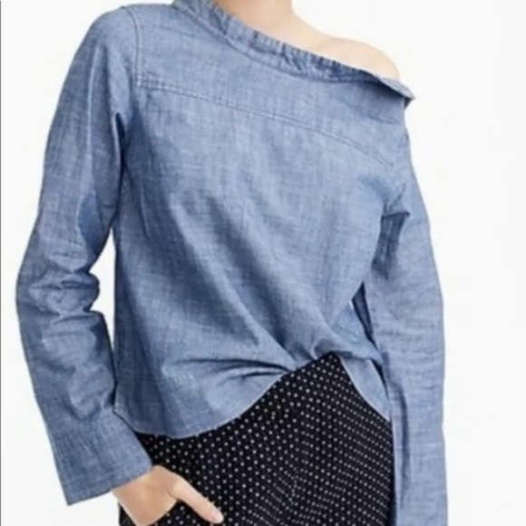 J. Crew Tops - J Crew Charmbray Funnel Neck Long Sleeve Shirt